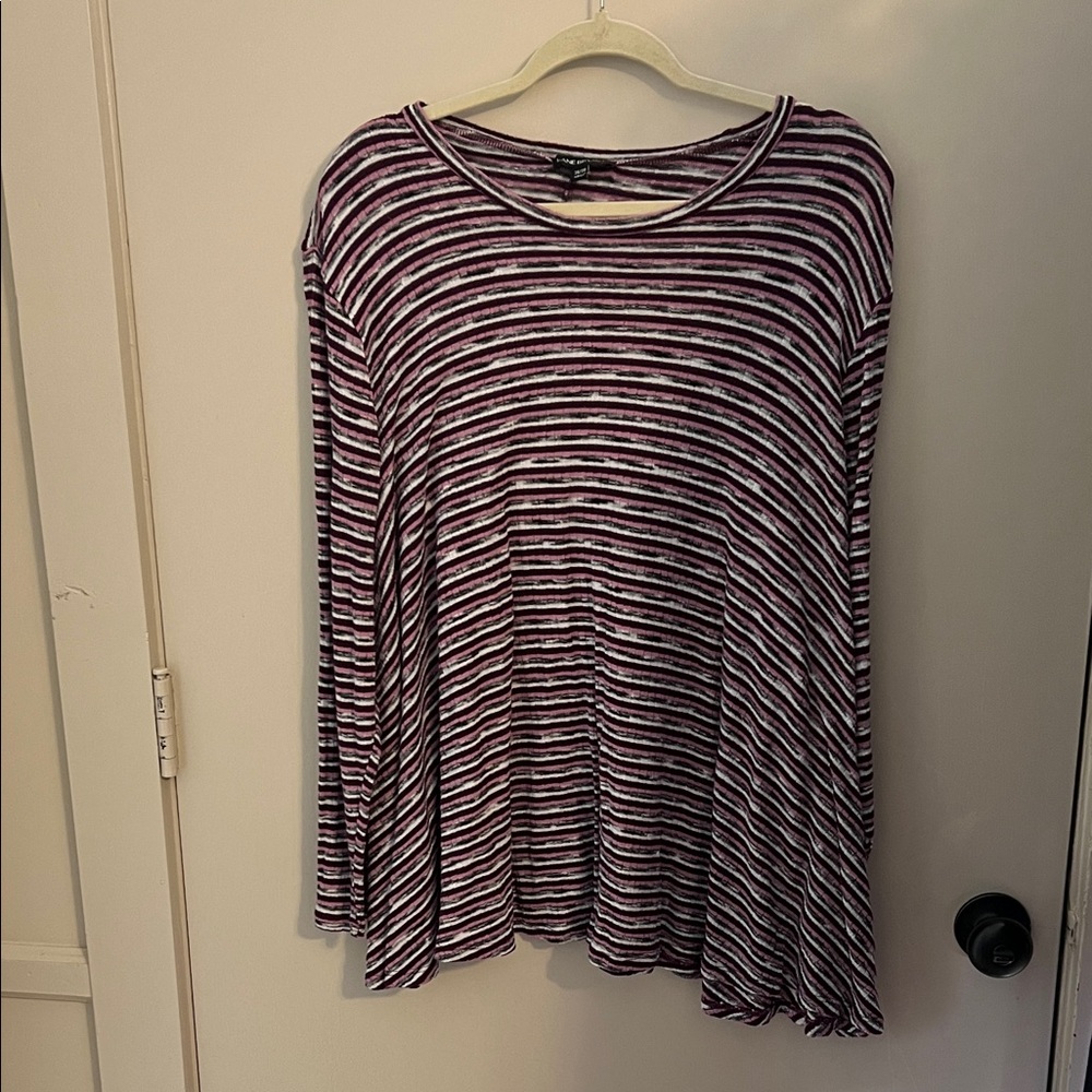 Lane Bryant Burgundy and White Striped Long Sleeve Top